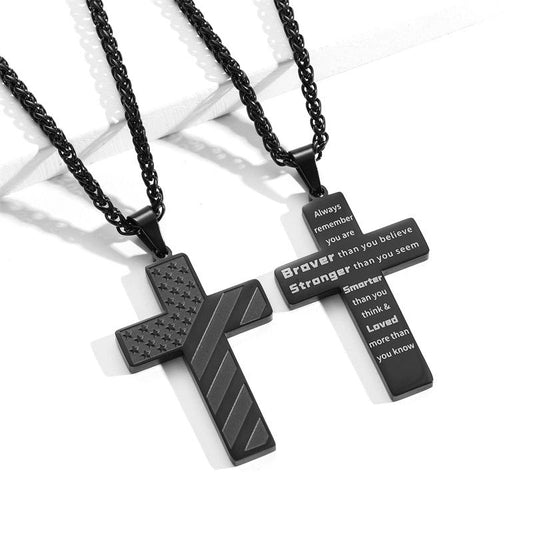 American Flag Cross Silver Pendant Necklace - Luxicro