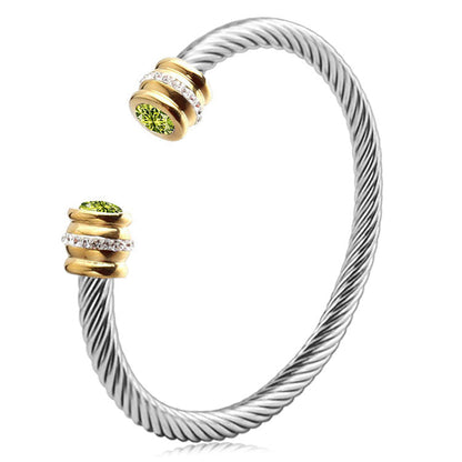 Personalized Gemstone Twist Cuff Bangle