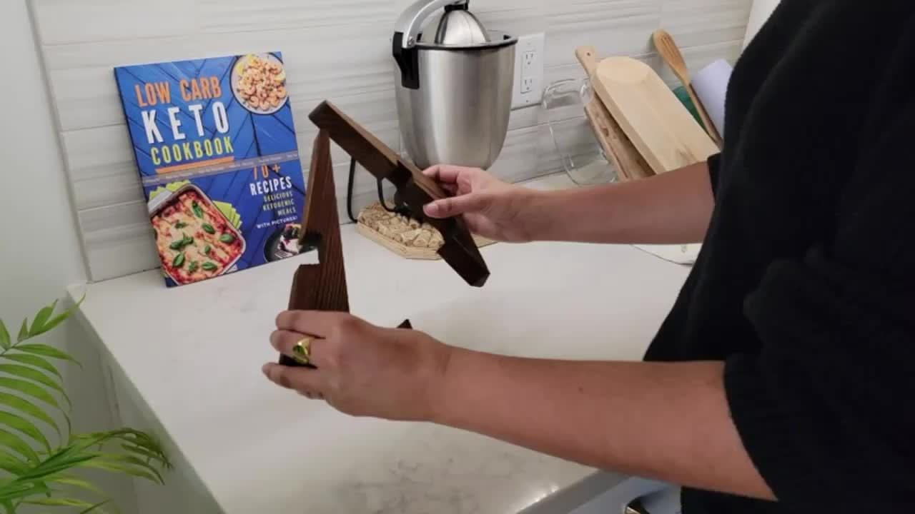 Rustic Wooden Recipe Book Stand with Adjustable Height