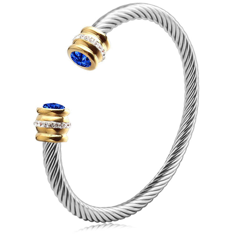 Personalized Gemstone Twist Cuff Bangle