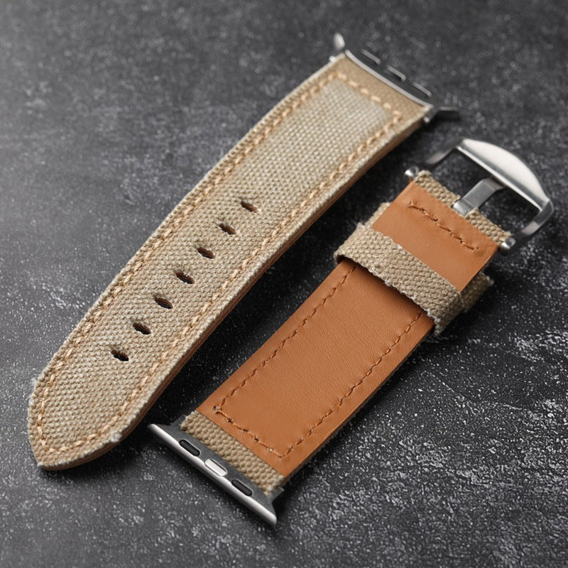 Authentic Leather Strap Canvas Watch Band