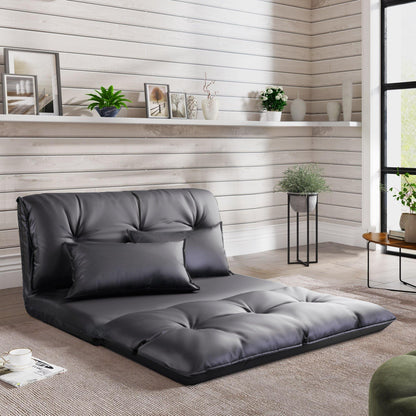 Plush Faux Leather Foldable Sleeper Sofa with Cushions - Luxicro