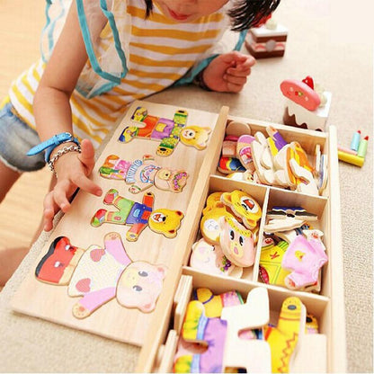 Colorful Wood Bear Jigsaw Puzzle Toy