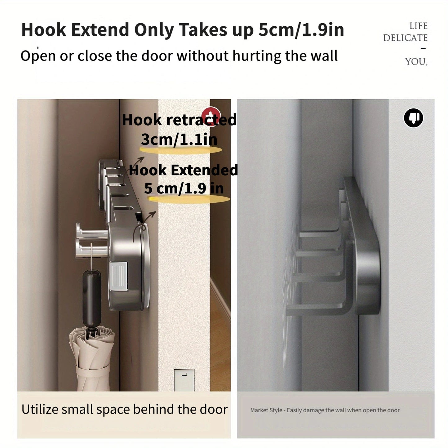 Simple Install 5 Hook Wall Mount Storage Rack