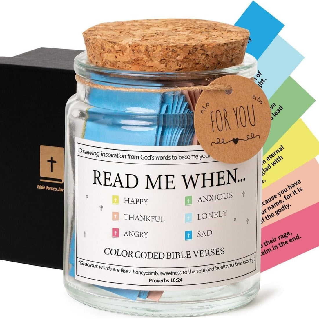 Inspirational Bible Quotes Jar | 67 Uplifting Color-Coded Verses - Luxicro