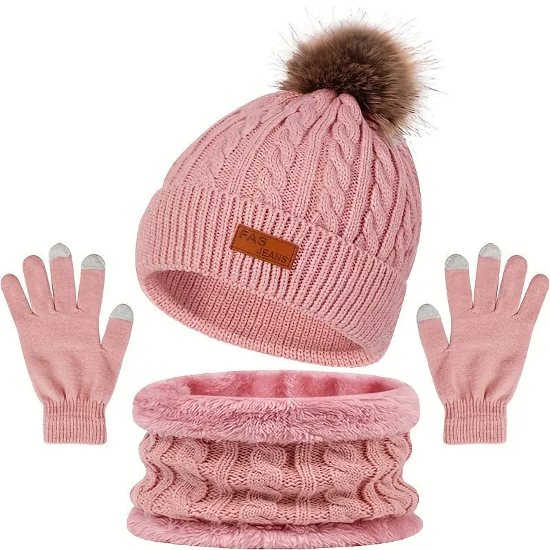 Warm Women's Winter Hat, Scarf, and Glove Set