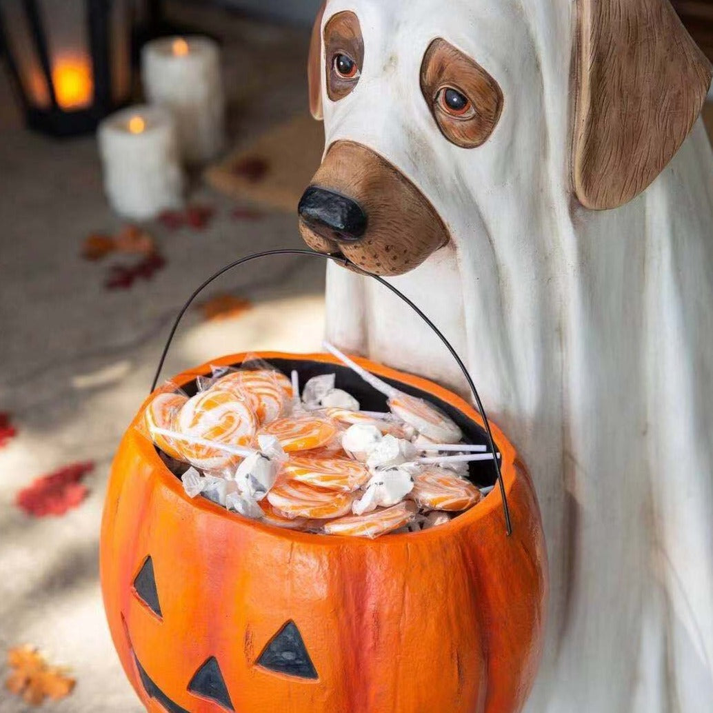 Adorable Dog Pumpkin Yard Statue