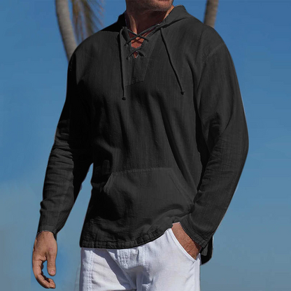 Breathable Relaxed Fit Men's Pullover - V Neck Linen Shirt
