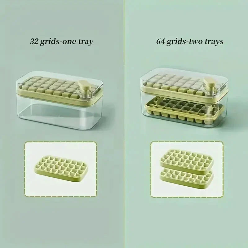 Large Silicone Ice Cube Tray Set with Lid - 64 Count
