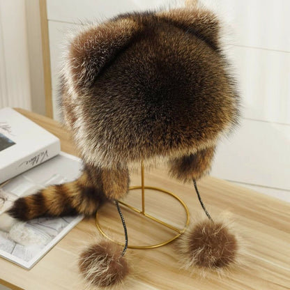 Soft Faux Fur Raccoon Plush Family Hat