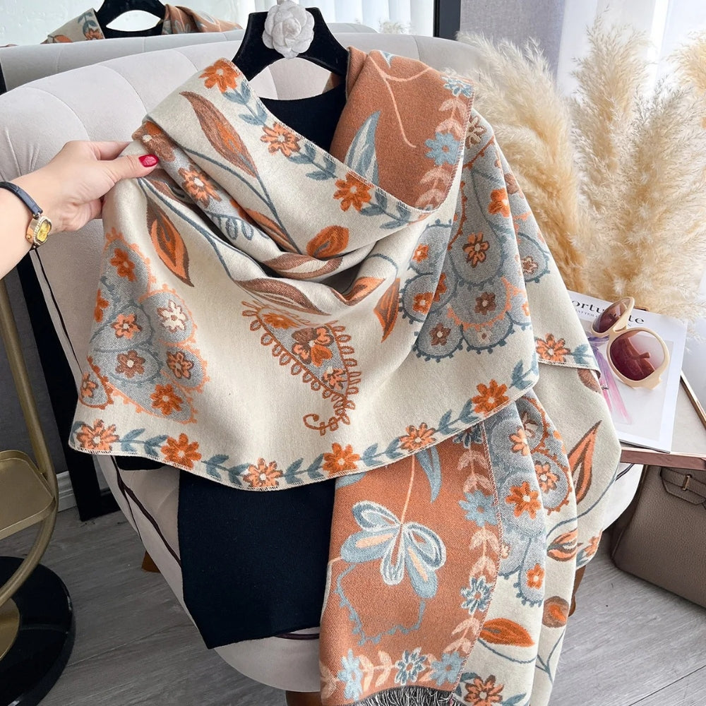 Plush Reversible Flower Winter Scarf Wrap