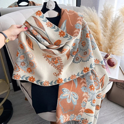 Plush Reversible Flower Winter Scarf Wrap