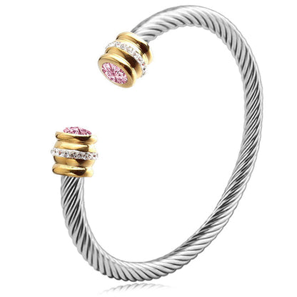 Personalized Gemstone Twist Cuff Bangle