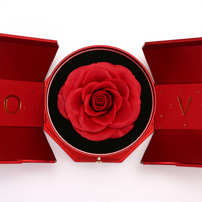 Beautiful Rose Wooden Box with 14k Gold Pendant Necklace