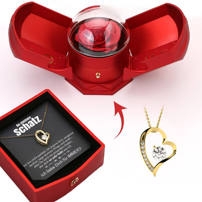 Beautiful Rose Wooden Box with 14k Gold Pendant Necklace