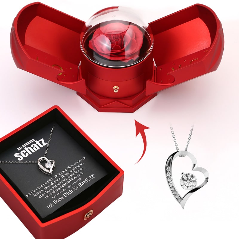 Beautiful Rose Wooden Box with 14k Gold Pendant Necklace - Luxicro