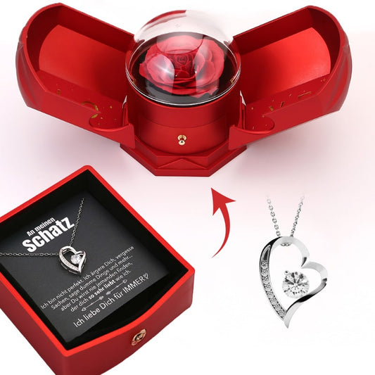 Beautiful Rose Wooden Box with 14k Gold Pendant Necklace - Luxicro