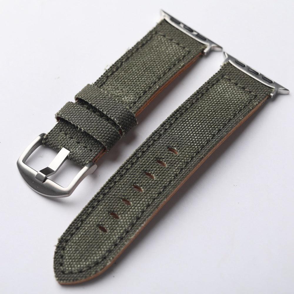 Authentic Leather Strap Canvas Watch Band