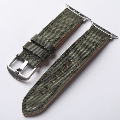 Authentic Leather Strap Canvas Watch Band