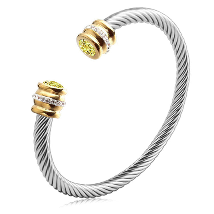 Personalized Gemstone Twist Cuff Bangle