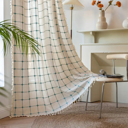 Blue Moroccan Style Fringe Window Curtain