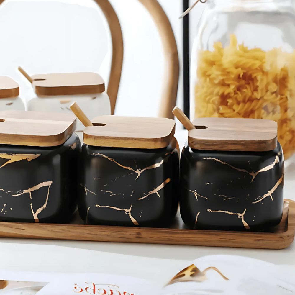 Elegant White Ceramic Spice Container Set
