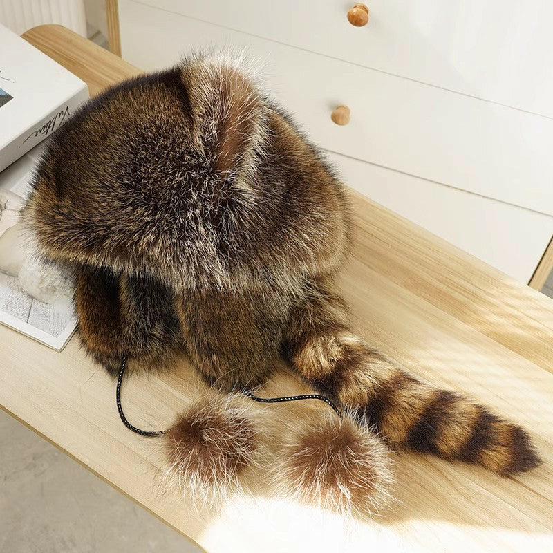 Soft Faux Fur Raccoon Plush Family Hat