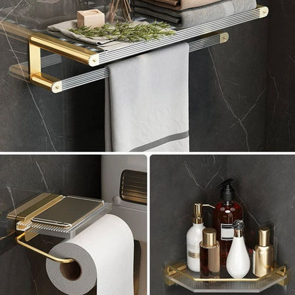 Gold Bathroom Storage Set with Towel Rack and Shelf