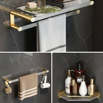 Gold Bathroom Storage Set with Towel Rack and Shelf