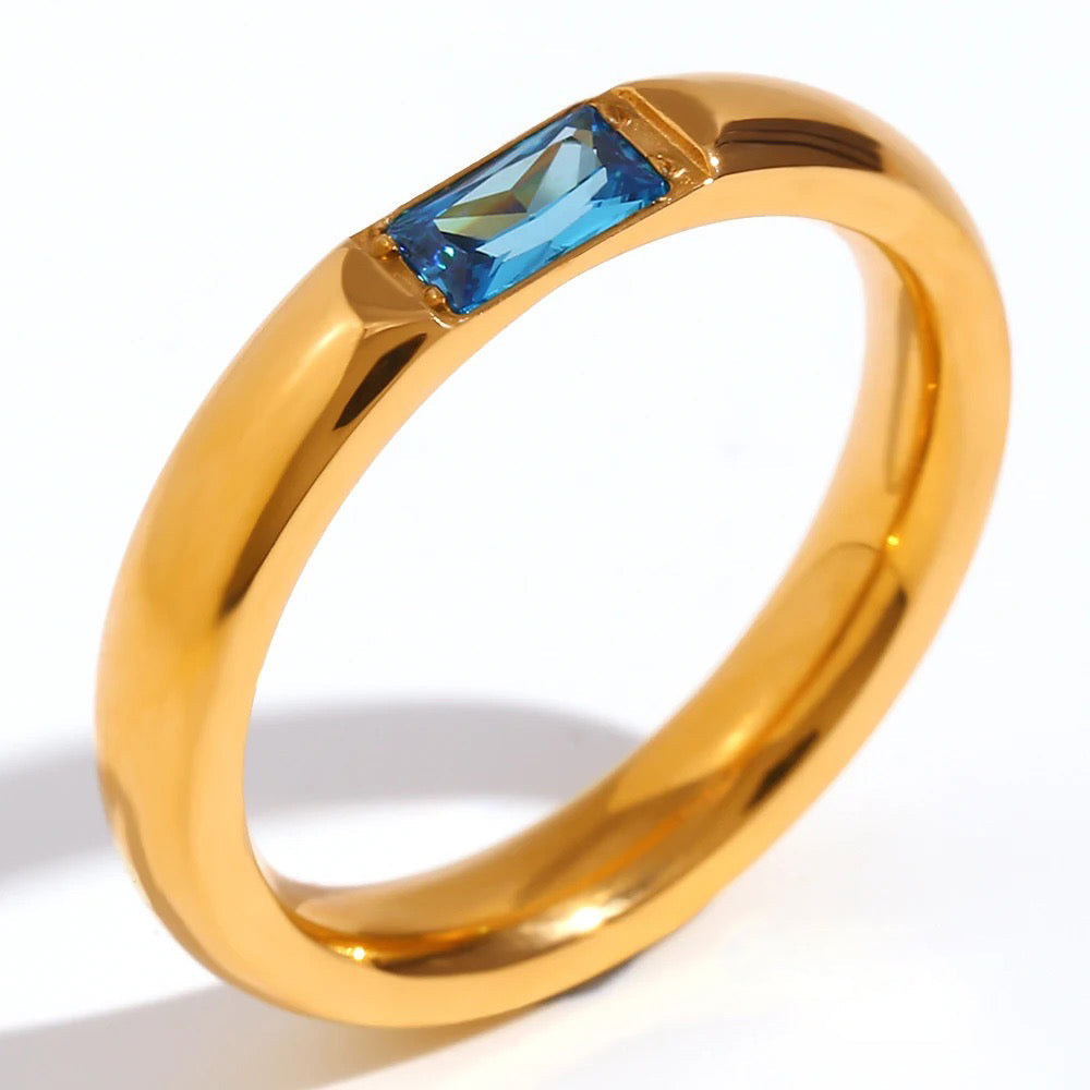 High End 18k Gold Gemstone Baguette Ring
