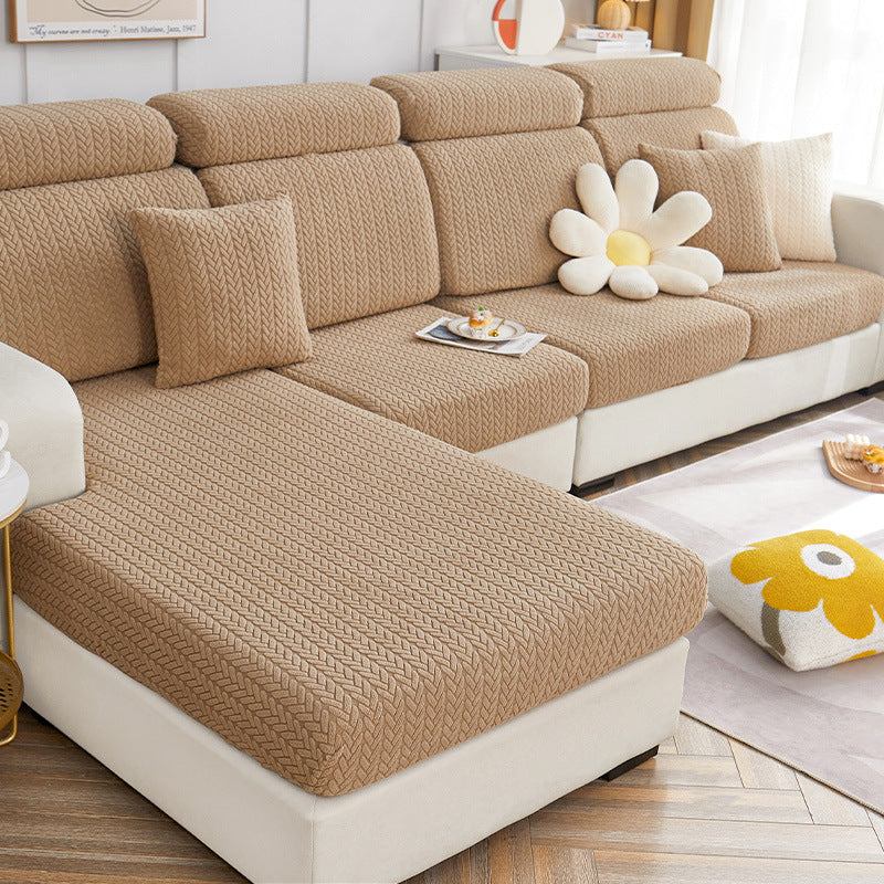 Soft Tan Plush Sectional Pet Sofa Cover