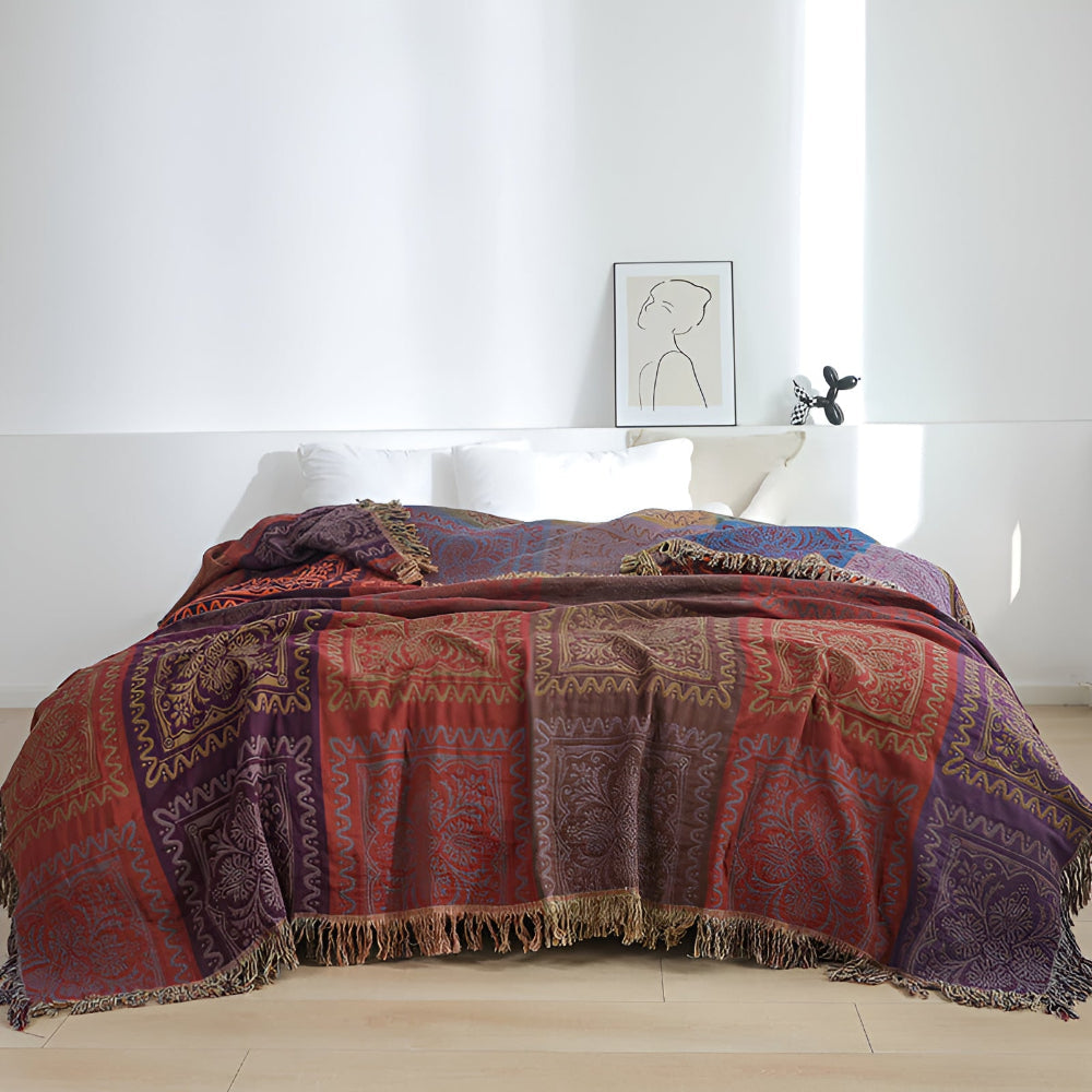 Colorful Boho Fringe Throw Blanket
