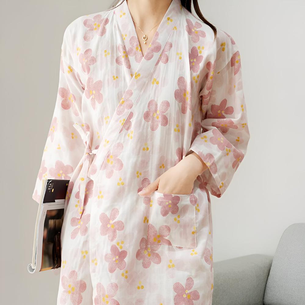 Ladies Soft Floral Kimono Robe - Luxicro