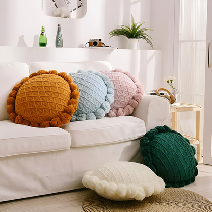 Colorful Floral Pom Pom Pillow - Luxicro