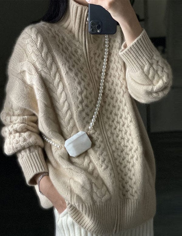 Cozy Large Women's Crew Neck Wool Cardigan - Luxicro
