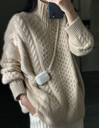 Cozy Large Women's Crew Neck Wool Cardigan - Luxicro