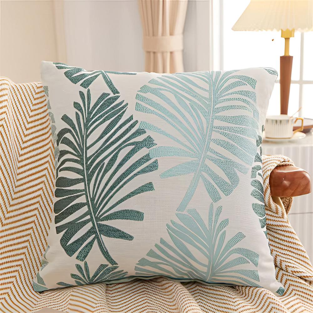 Shiny Leaf Pattern Pillow Cover