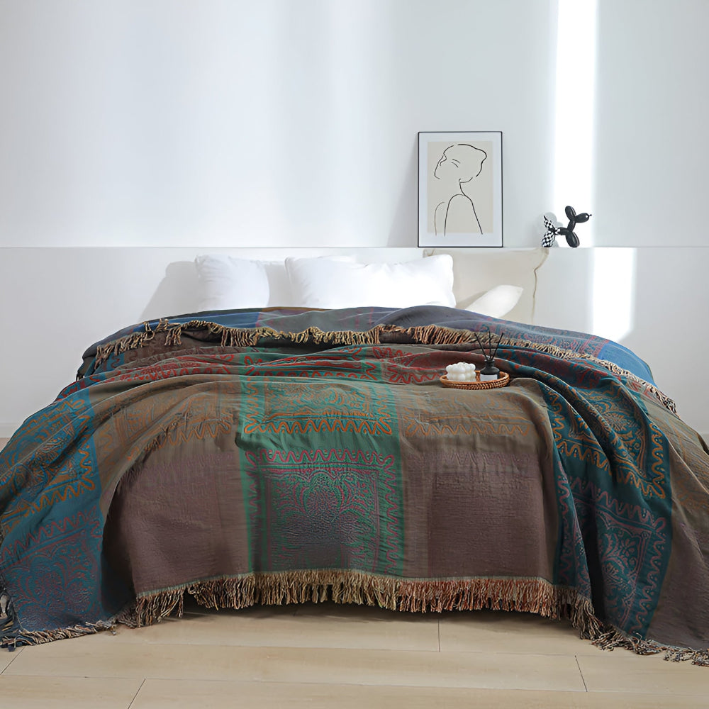 Colorful Boho Fringe Throw Blanket
