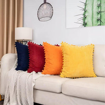 Soft Textured Ball Tassel Pillow Cover - Luxicro