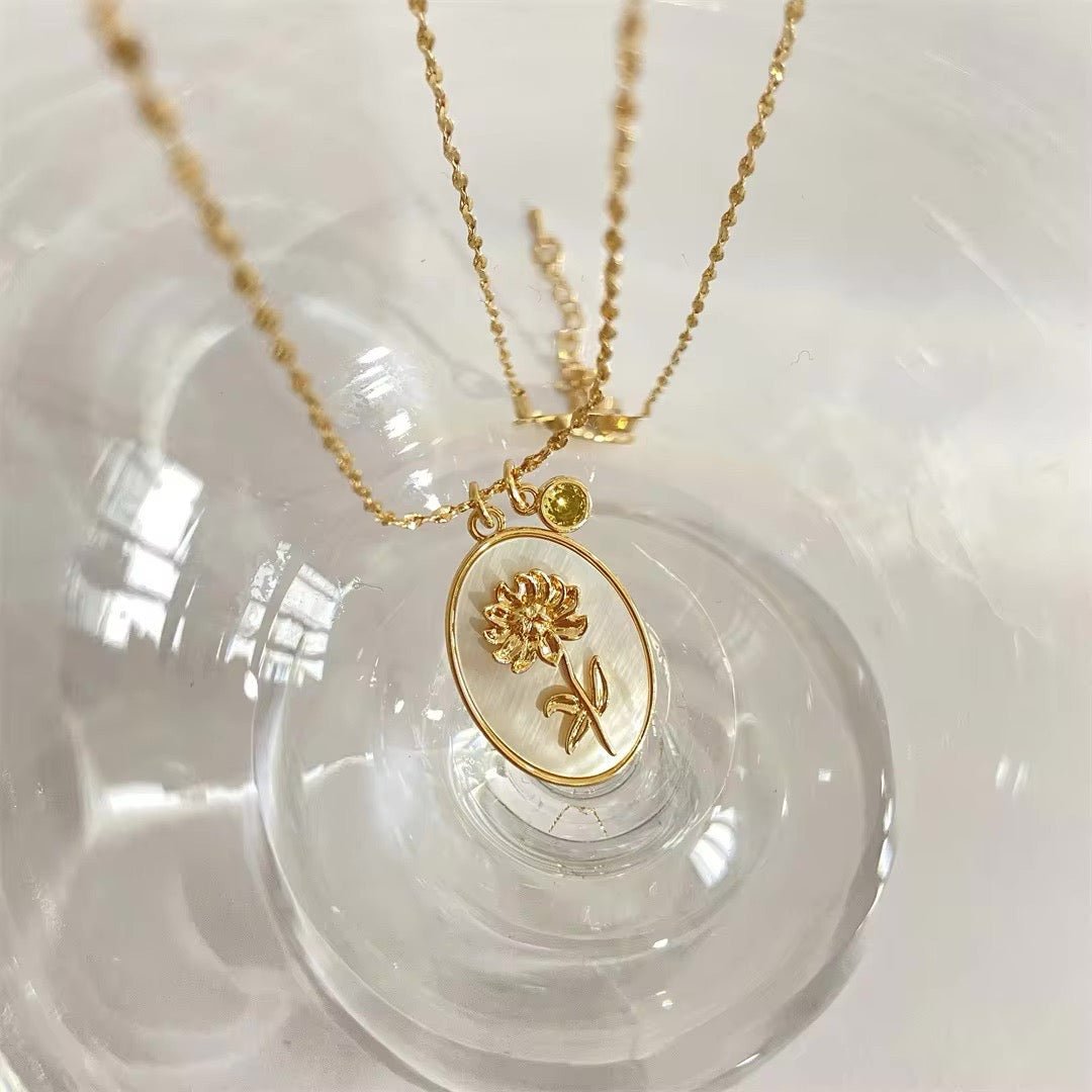 Dainty Gemstone Floral Pendant Necklace 14k Gold