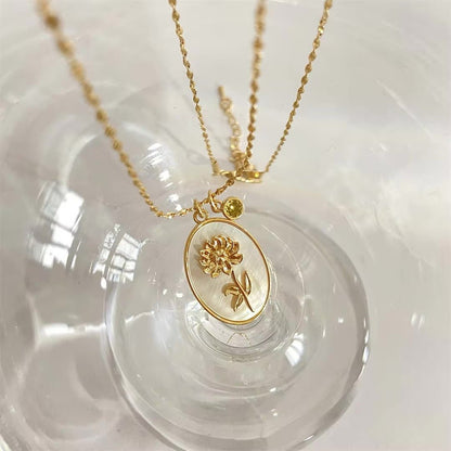 Dainty Gemstone Floral Pendant Necklace 14k Gold