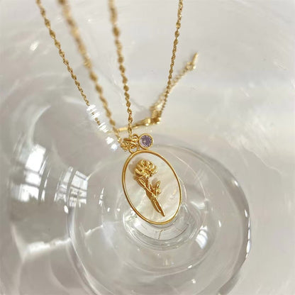 Dainty Gemstone Floral Pendant Necklace 14k Gold