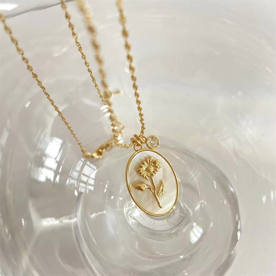 Dainty Gemstone Floral Pendant Necklace 14k Gold