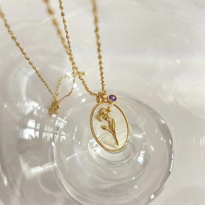 Dainty Gemstone Floral Pendant Necklace 14k Gold