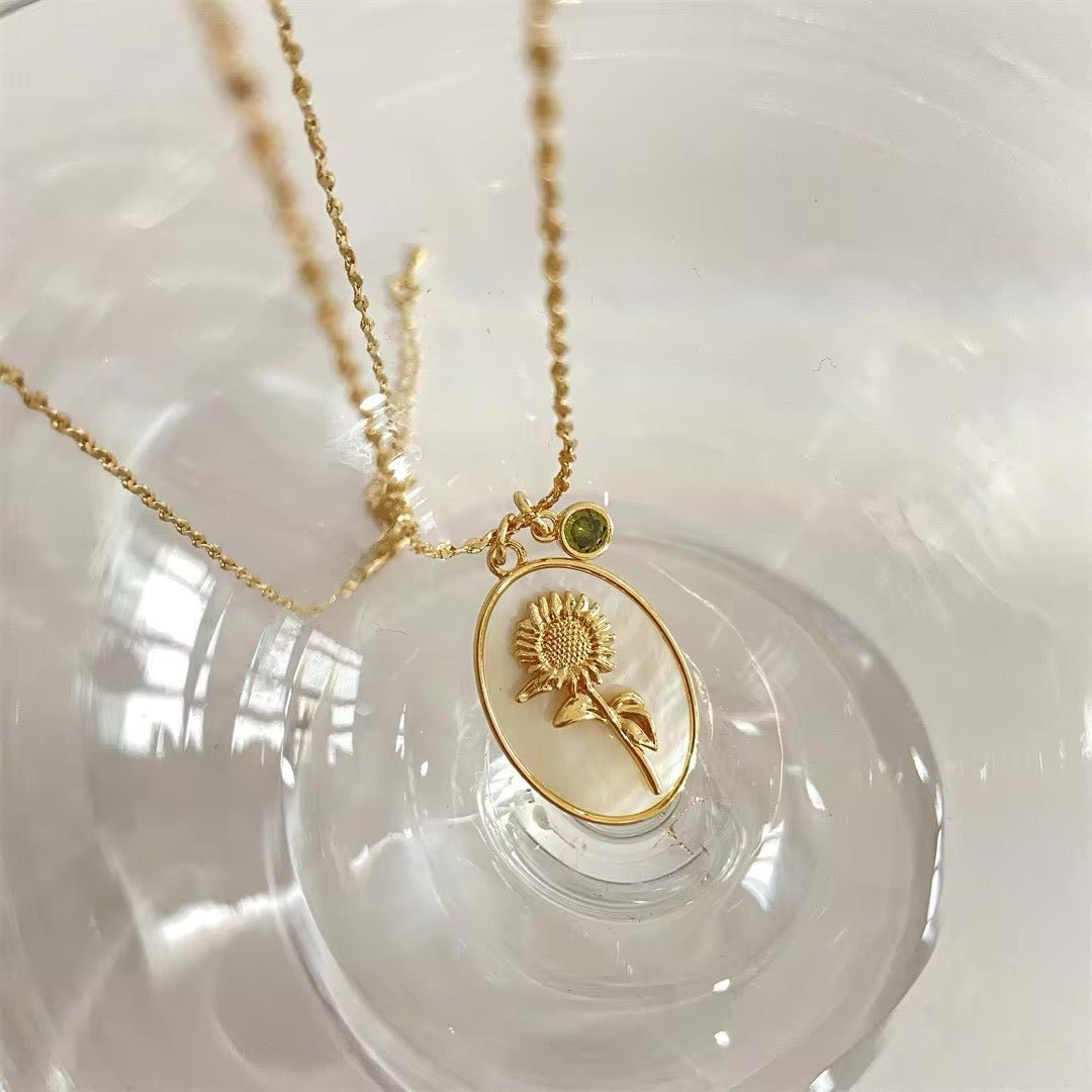 Dainty Gemstone Floral Pendant Necklace 14k Gold
