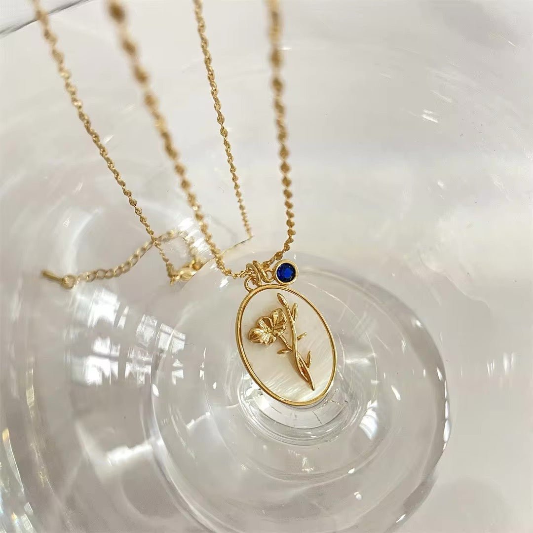 Dainty Gemstone Floral Pendant Necklace 14k Gold