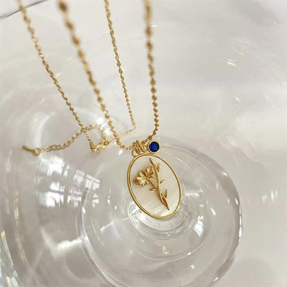 Dainty Gemstone Floral Pendant Necklace 14k Gold