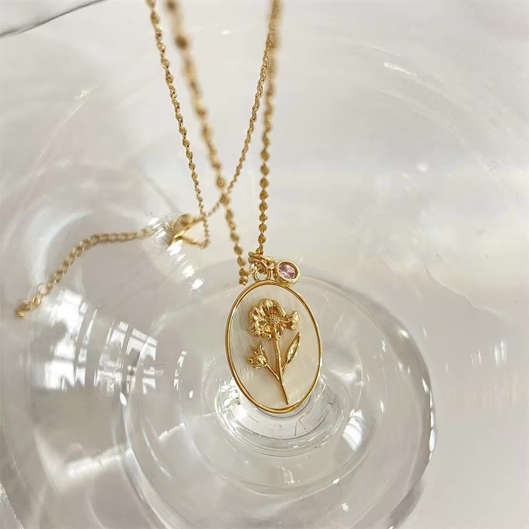 Dainty Gemstone Floral Pendant Necklace 14k Gold