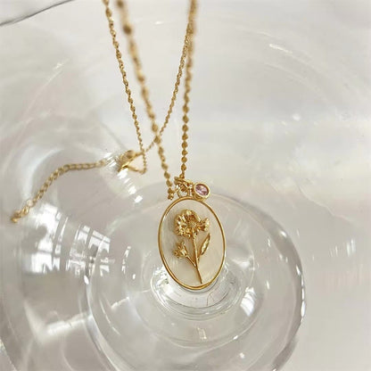 Dainty Gemstone Floral Pendant Necklace 14k Gold