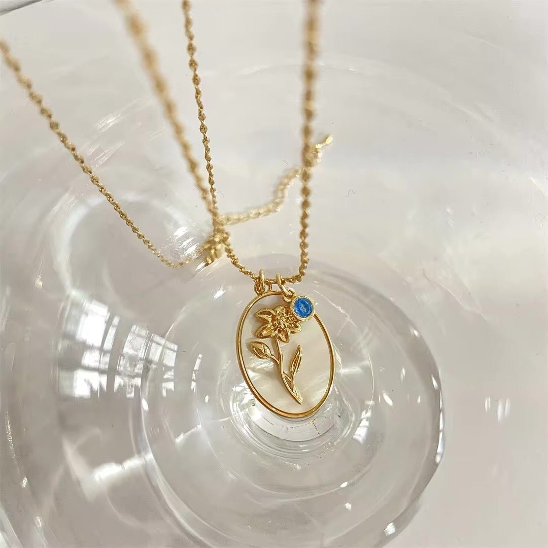 Dainty Gemstone Floral Pendant Necklace 14k Gold